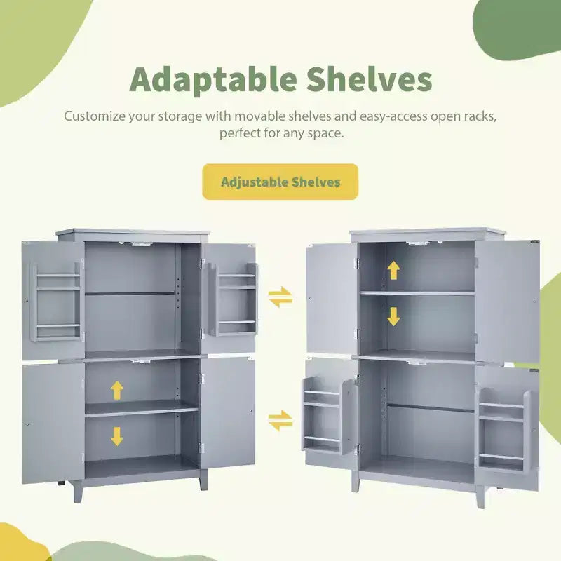 Meuble de Rangement Élégant pour Salle de Bain Meuble Autoportant de Salle de Bain avec 4 Portes