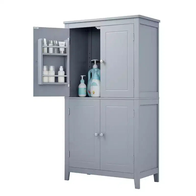 Meuble de Rangement Élégant pour Salle de Bain Meuble Autoportant de Salle de Bain avec 4 Portes