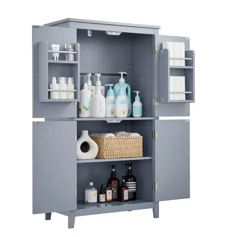 Meuble de Rangement Élégant pour Salle de Bain Meuble Autoportant de Salle de Bain avec 4 Portes