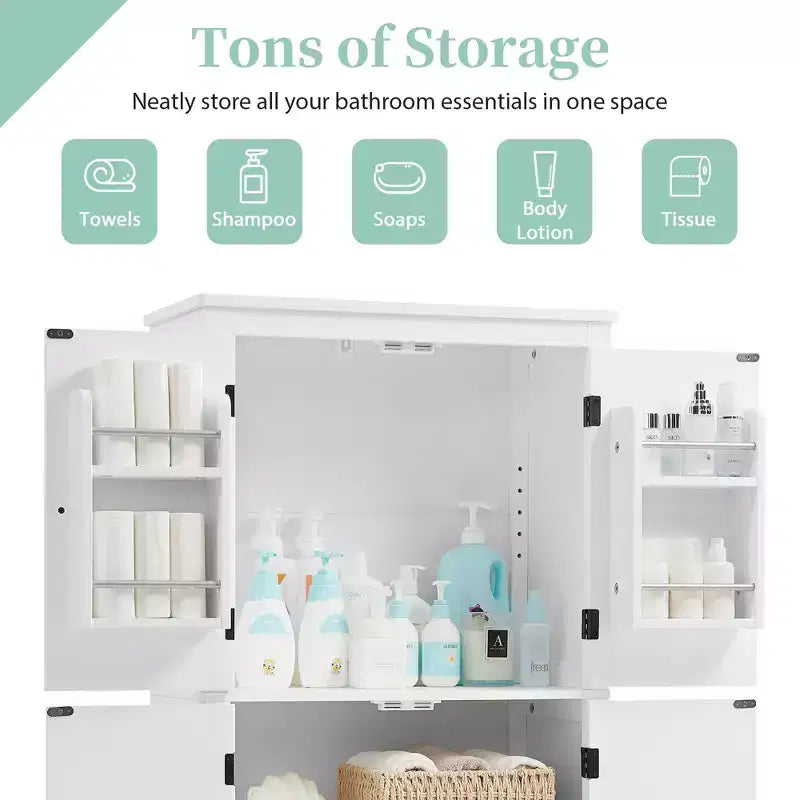 Meuble de Rangement Élégant pour Salle de Bain Meuble Autoportant de Salle de Bain avec 4 Portes