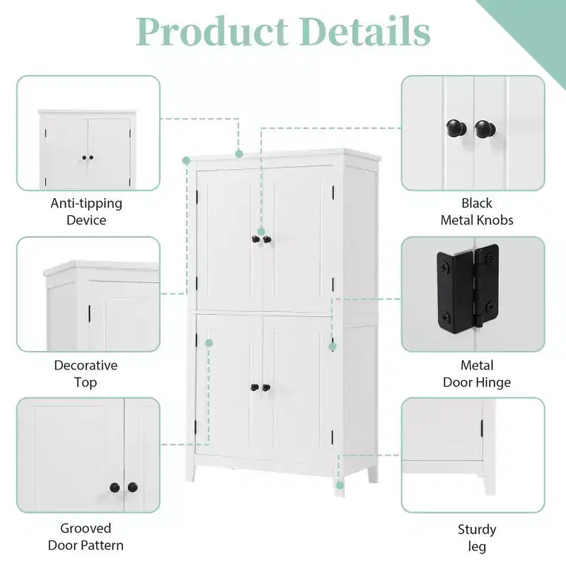 Meuble de Rangement Élégant pour Salle de Bain Meuble Autoportant de Salle de Bain avec 4 Portes