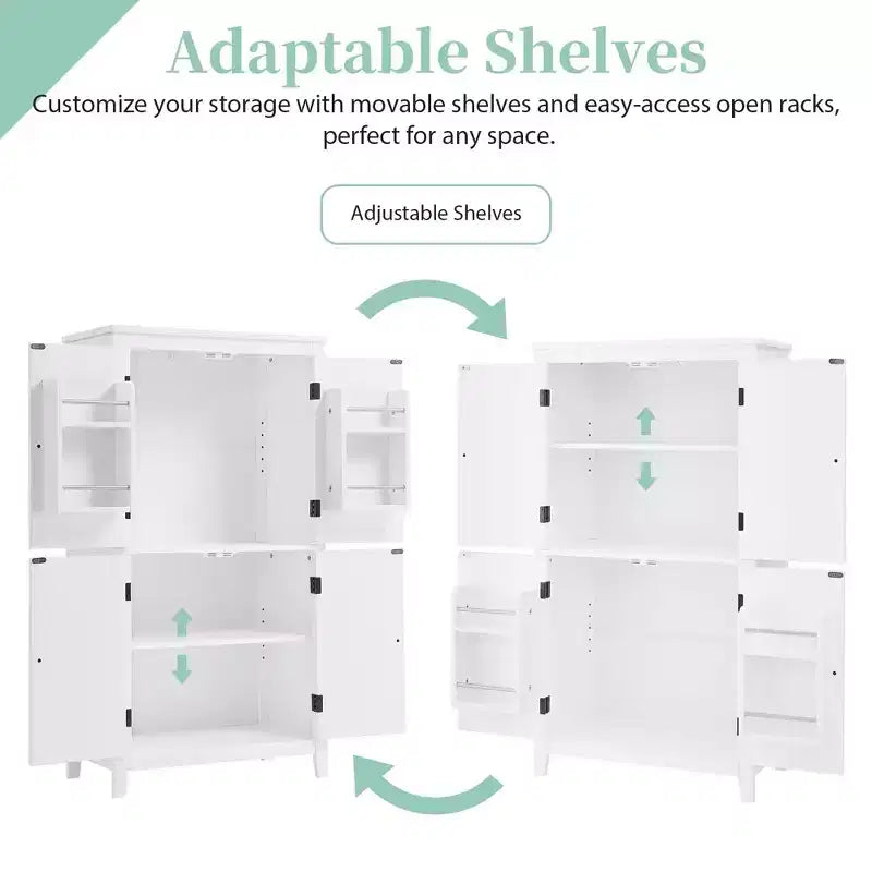 Meuble de Rangement Élégant pour Salle de Bain Meuble Autoportant de Salle de Bain avec 4 Portes