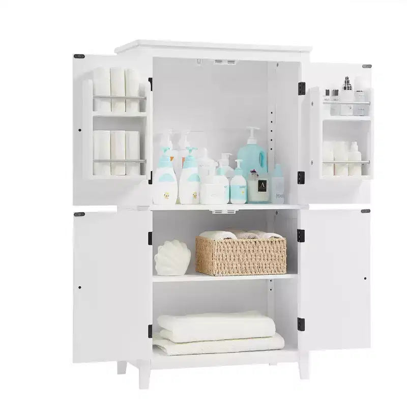 Meuble de Rangement Élégant pour Salle de Bain Meuble Autoportant de Salle de Bain avec 4 Portes