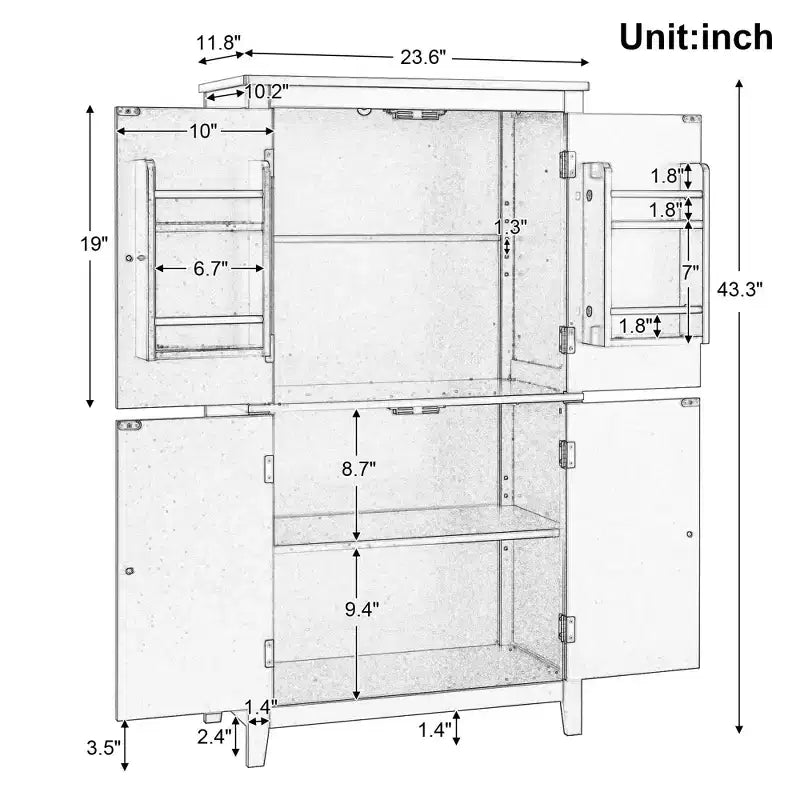 Meuble de Rangement Élégant pour Salle de Bain Meuble Autoportant de Salle de Bain avec 4 Portes