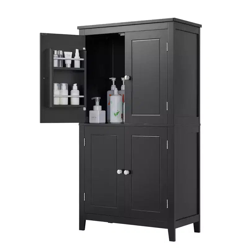 Meuble de Rangement Élégant pour Salle de Bain Meuble Autoportant de Salle de Bain avec 4 Portes