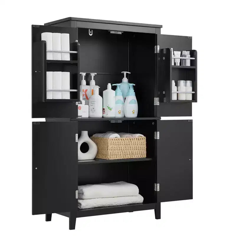 Meuble de Rangement Élégant pour Salle de Bain Meuble Autoportant de Salle de Bain avec 4 Portes