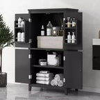 Elegant Bathroom Floor Storage Cabinet Bathroom Storage Unit Freestanding Cabinet with 4 Doors