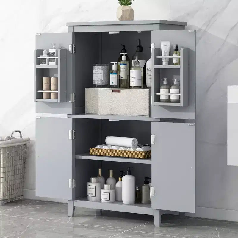Meuble de Rangement Élégant pour Salle de Bain Meuble Autoportant de Salle de Bain avec 4 Portes