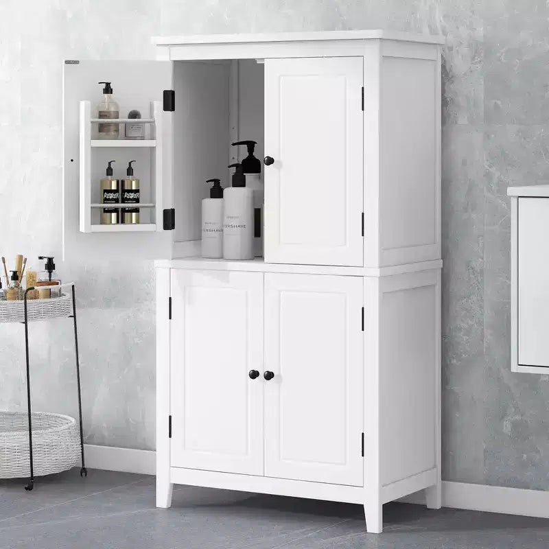Meuble de Rangement Élégant pour Salle de Bain Meuble Autoportant de Salle de Bain avec 4 Portes