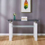 Okak Modern Console Table with Tempered Glass Top, Entryway Table with Storage Shelf, Accent Table for Living Room, Hallway, Foyer, White