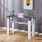 Console moderne avec plateau en verre trempé, table d'entrée avec étagère de rangement, table d'appoint pour salon, couloir, foyer, blanc