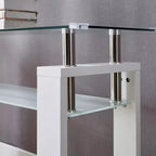 Console moderne avec plateau en verre trempé, table d'entrée avec étagère de rangement, table d'appoint pour salon, couloir, foyer, blanc