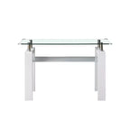 Console moderne avec plateau en verre trempé, table d'entrée avec étagère de rangement, table d'appoint pour salon, couloir, foyer, blanc