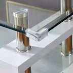 Console moderne avec plateau en verre trempé, table d'entrée avec étagère de rangement, table d'appoint pour salon, couloir, foyer, blanc