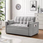 MAYEERTY Modern Velvet Loveseat Futon Sofa with Toss Pillows Pockets for Living Room Bedroom Small Space Gray