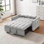 Canapé futon moderne en velours avec coussins décoratifs et poches pour salon, chambre à coucher, petit espace, gris