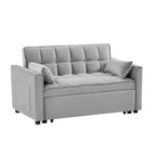 Canapé futon moderne en velours avec coussins décoratifs et poches pour salon, chambre à coucher, petit espace, gris