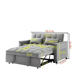 Canapé futon moderne en velours avec coussins décoratifs et poches pour salon, chambre à coucher, petit espace, gris