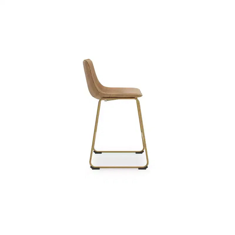 Tabourets de bar hauteur comptoir Lexadine, lot de 2, similicuir capitonné, finition toast/or, siège baquet moderne