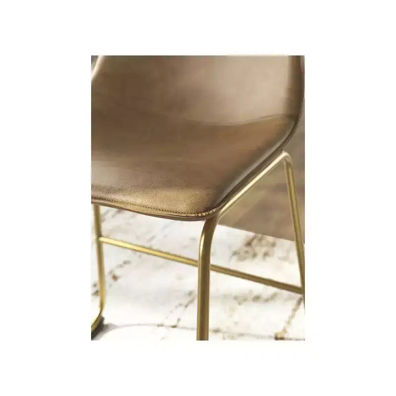 Tabourets de bar hauteur comptoir Lexadine, lot de 2, similicuir capitonné, finition toast/or, siège baquet moderne