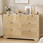 Rattan Dresser for Bedroom, Farmhouse Modern Dressers & Chests of Drawers, Wooden Storage Organizer for Closet, Living Room, Entryway, Hallway