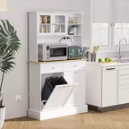 Meuble de cuisine avec station de recharge, 2 armoires basculantes, support pour micro-ondes, buffet de cuisine autoportant