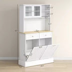 Meuble de cuisine avec station de recharge, 2 armoires basculantes, support pour micro-ondes, buffet de cuisine autoportant