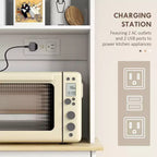 Meuble de cuisine avec station de recharge, 2 armoires basculantes, support pour micro-ondes, buffet de cuisine autoportant