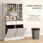 Meuble de cuisine avec station de recharge, 2 armoires basculantes, support pour micro-ondes, buffet de cuisine autoportant