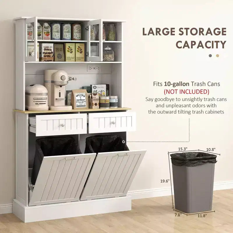 Meuble de cuisine avec station de recharge, 2 armoires basculantes, support pour micro-ondes, buffet de cuisine autoportant