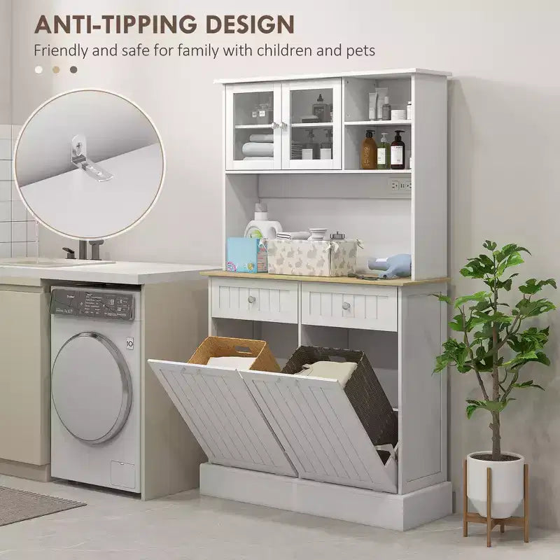Meuble de cuisine avec station de recharge, 2 armoires basculantes, support pour micro-ondes, buffet de cuisine autoportant