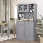 Meuble de cuisine avec station de recharge, 2 armoires basculantes, support pour micro-ondes, buffet de cuisine autoportant