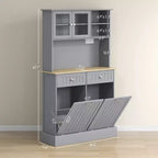 Meuble de cuisine avec station de recharge, 2 armoires basculantes, support pour micro-ondes, buffet de cuisine autoportant
