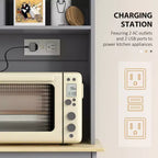 Meuble de cuisine avec station de recharge, 2 armoires basculantes, support pour micro-ondes, buffet de cuisine autoportant