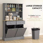 Meuble de cuisine avec station de recharge, 2 armoires basculantes, support pour micro-ondes, buffet de cuisine autoportant