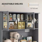 Meuble de cuisine avec station de recharge, 2 armoires basculantes, support pour micro-ondes, buffet de cuisine autoportant