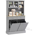 Meuble de cuisine avec station de recharge, 2 armoires basculantes, support pour micro-ondes, buffet de cuisine autoportant