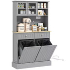 Meuble de cuisine avec station de recharge, 2 armoires basculantes, support pour micro-ondes, buffet de cuisine autoportant