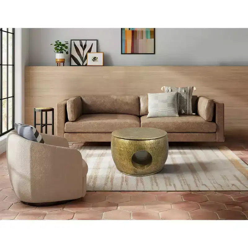 Table basse de 23 pouces, forme de tambour rond et bas avec centre creux unique
