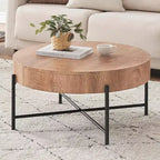Table basse ronde avec tiroirs, table d'appoint en bois, table circulaire style ferme pour salon